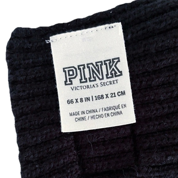 Victoria’s Secret PINK Black Ribbed Knit Scarf Logo Patch - Picture 4 of 5